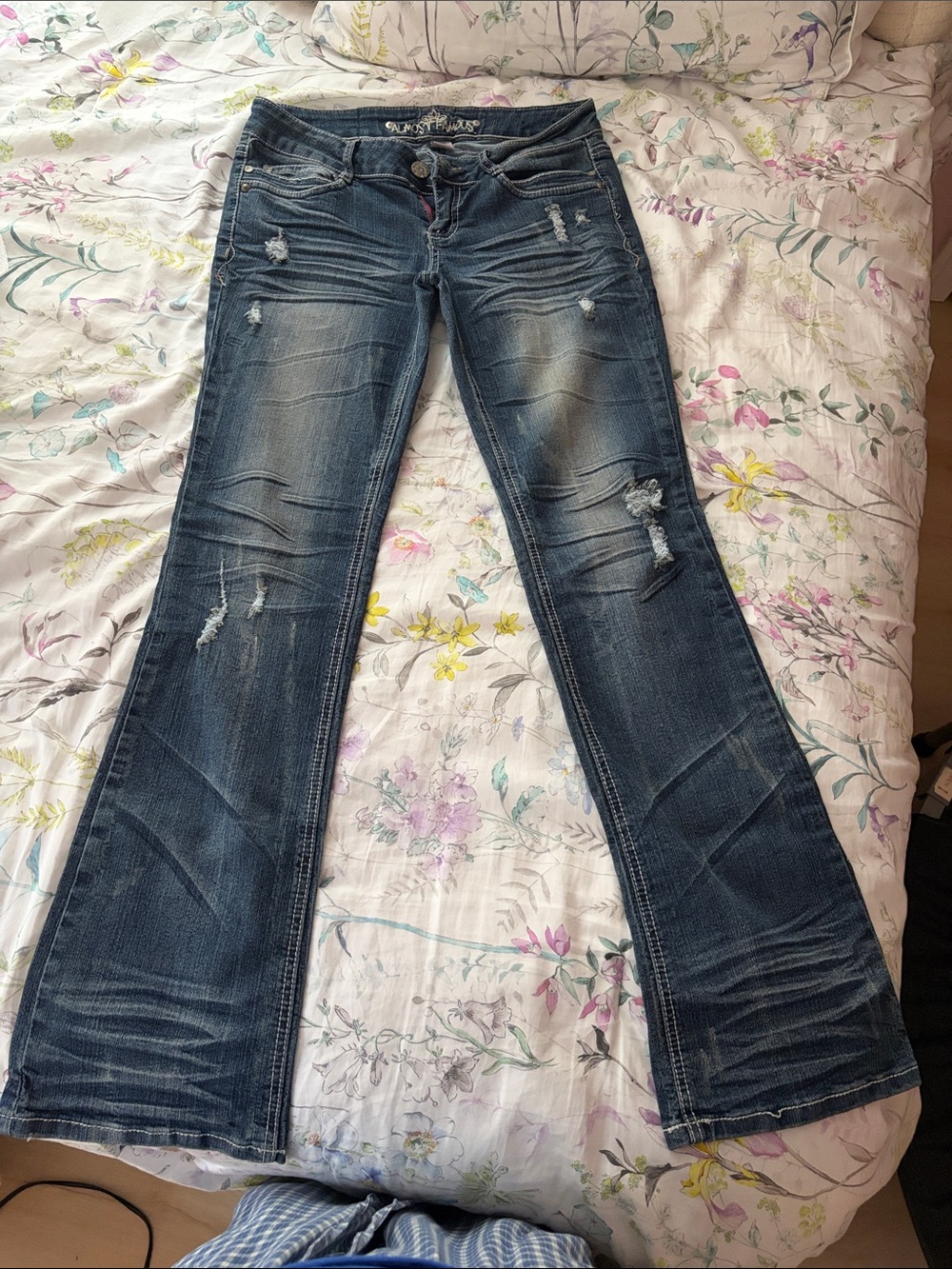 Almost Famous Dark Blue Distressed Flare Jeans